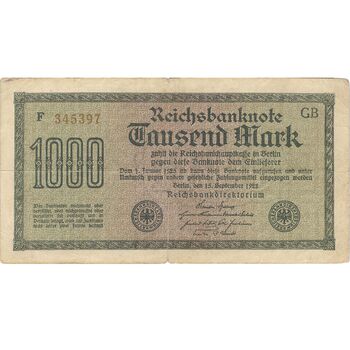 اسکناس 1000 مارک 1922 جمهوری وایمار - تک - VF - آلمان