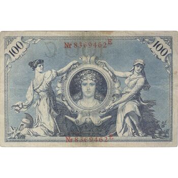 اسکناس 100 مارک 1908 ویلیام دوم - مهر قرمز - تک - VF - آلمان