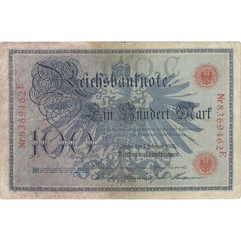 اسکناس 100 مارک 1908 ویلیام دوم - مهر قرمز - تک - VF - آلمان