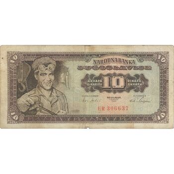 اسکناس 10 دینار 1965 جمهوری فدرال سوسیالیستی - تک - F - یوگوسلاوی