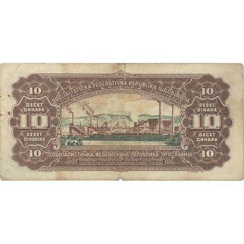 اسکناس 10 دینار 1965 جمهوری فدرال سوسیالیستی - تک - F - یوگوسلاوی