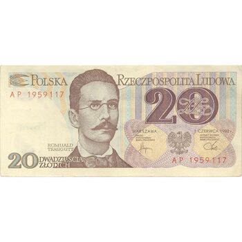 اسکناس 20 زلوتی 1982 جمهوری خلق - تک - VF - لهستان