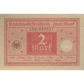 اسکناس 2 مارک 1920 جمهوری وایمار - تک - EF - آلمان
