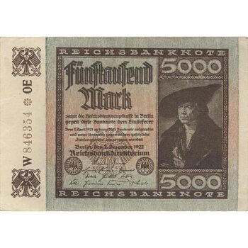 اسکناس 5000 مارک 1922 جمهوری وایمار - تک - EF - آلمان