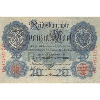 اسکناس 20 مارک 1914 ویلیام دوم - تک - EF - آلمان