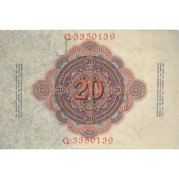 اسکناس 20 مارک 1914 ویلیام دوم - تک - EF - آلمان