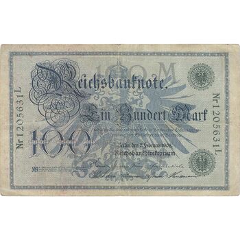 اسکناس 100 مارک 1908 ویلیام دوم - مهر قرمز - تک - F - آلمان