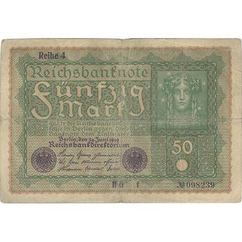 اسکناس 50 مارک 1919 جمهوری وایمار - تک - F - آلمان