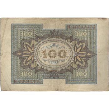 اسکناس 100 مارک 1920 جمهوری وایمار - تک - F - آلمان