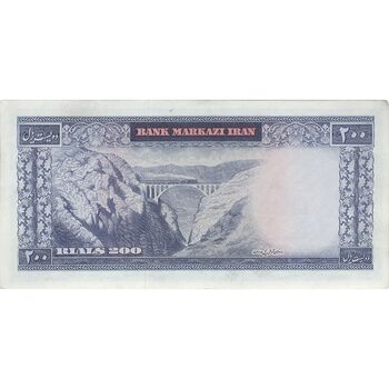 اسکناس 200 ریال (آموزگار - سمیعی) نوشته قرمز - تک - AU55 - محمد رضا شاه