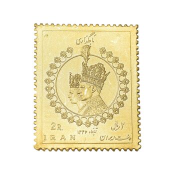 سری تمبر طلا 25 گرمی یادبود تاجگذاری بدون مینا - با جعبه - PF - محمد رضا شاه