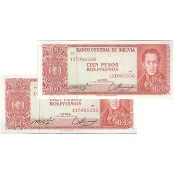 اسکناس 100 پزو بولیویانو 1962 جمهوری - جفت - UNC65 - بولیوی