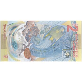 اسکناس 2 دلار 2023 چارلز سوم - تک - UNC65 - حوزه کارائیب شرقی