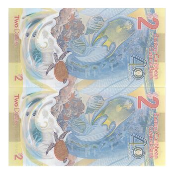 اسکناس 2 دلار 2023 چارلز سوم - جفت - UNC65 - حوزه کارائیب شرقی