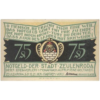 اسکناس 75 فینیگ 1921 جمهوری وایمار - تک - AU - آلمان
