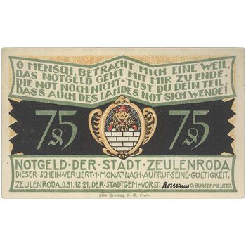 اسکناس 75 فینیگ 1921 جمهوری وایمار - تک - AU - آلمان