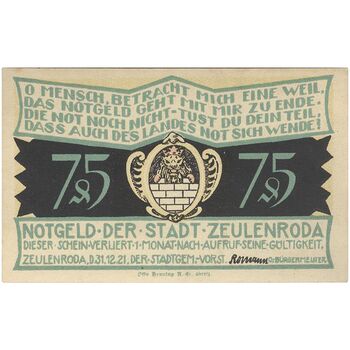 اسکناس 75 فینیگ 1921 جمهوری وایمار - تک - AU - آلمان