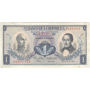 اسکناس 1 اورو پزو 1967 جمهوری - تک - EF - کلمبیا