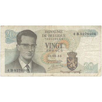 اسکناس 20 فرانک 1964 بودئون یکم - تک - VF - بلژیک