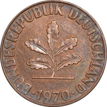 سکه 1 فینیگ 1970J جمهوری فدرال - AU50 - آلمان
