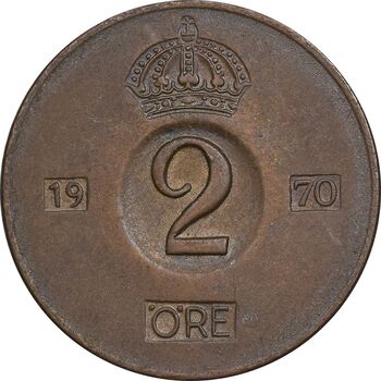 سکه 2 اوره 1970 گوستاو ششم - EF45 - سوئد