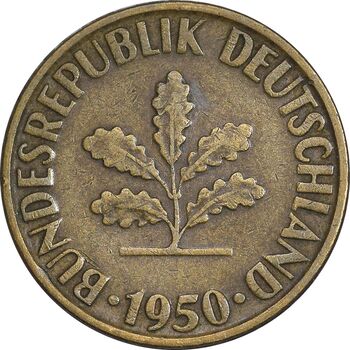 سکه 10 فینیگ 1950G جمهوری فدرال - EF45 - آلمان