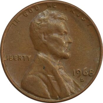 سکه 1 سنت 1968D لینکلن - EF - آمریکا