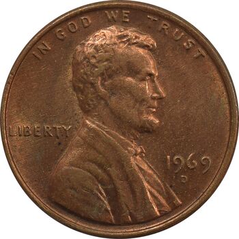 سکه 1 سنت 1969D لینکلن - AU - آمریکا