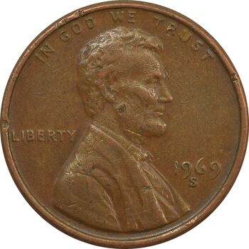 سکه 1 سنت 1969S لینکلن - VF - آمریکا