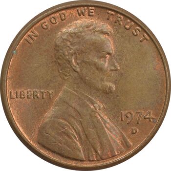 سکه 1 سنت 1974D لینکلن - MS62 - آمریکا