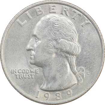 سکه کوارتر دلار 1989D واشنگتن - AU55 - آمریکا