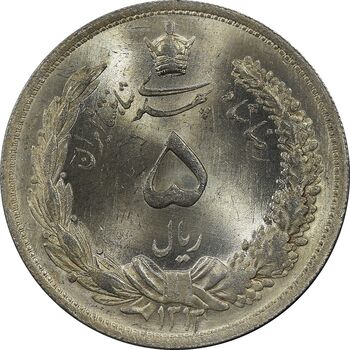 سکه 5 ریال 1313 - 3 تاریخ متوسط - MS63 - رضا شاه