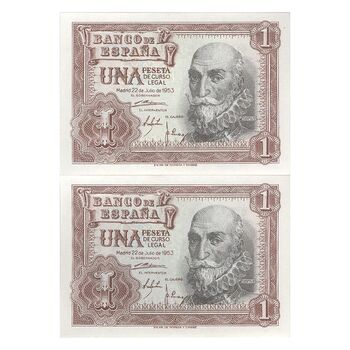 اسکناس 1 پزتا 1953 فرانسیسکو فرانکو - جفت - UNC63 - اسپانیا