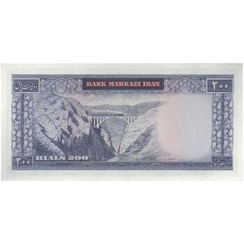 اسکناس 200 ریال (آموزگار - سمیعی) نوشته قرمز - تک - UNC62 - محمد رضا شاه