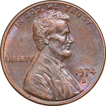 سکه 1 سنت 1974D لینکلن - AU55 - آمریکا