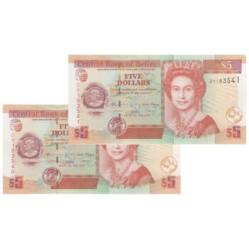 اسکناس 5 دلار 2020 الیزابت دوم - جفت - UNC64 - بلیز