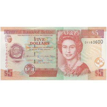 اسکناس 5 دلار 2020 الیزابت دوم - تک - UNC63 - بلیز