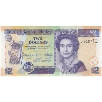 اسکناس 2 دلار 2017 الیزابت دوم - تک - UNC63 - بلیز