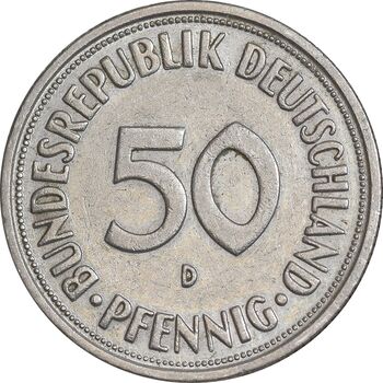 سکه 50 فینیگ 1950D جمهوری فدرال - EF45 - آلمان
