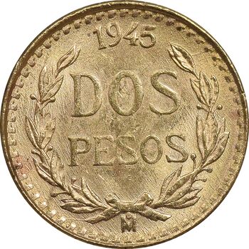 سکه طلا 2 پزو نشان قدیم مکزیک 1945 - MS63 - مکزیک