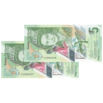 اسکناس 5 دلار بدون تاریخ (2021) الیزابت دوم - جفت - UNC65 - حوزه کارائیب شرقی