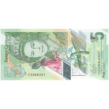 اسکناس 5 دلار بدون تاریخ (2021) الیزابت دوم - تک - UNC65 - حوزه کارائیب شرقی