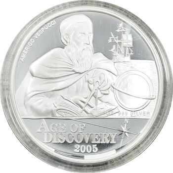 مدال 1 دلار آمریگو وسپوچی 2005 - الیزابت دوم- PF70 - جزایر کوک