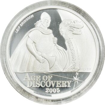 مدال 1 دلار لیف اریکسون با اژدها 2005 - الیزابت دوم - PF70 - جزایر کوک