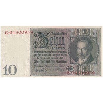 اسکناس 10 مارک 1929 جمهوری وایمار - تک - UNC65 - آلمان