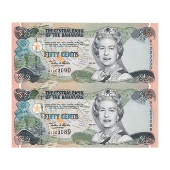 اسکناس 50 سنت 2001 الیزابت دوم - جفت - UNC65 - باهاما