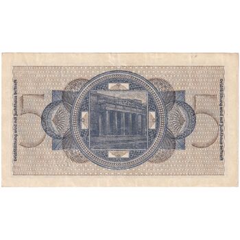 اسکناس 5 مارک بدون تاریخ (1940-1945) رایش سوم - شماره سریال 7 رقمی - تک - AU - آلمان
