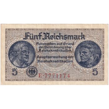 اسکناس 5 مارک بدون تاریخ (1940-1945) رایش سوم - شماره سریال 7 رقمی - تک - AU - آلمان
