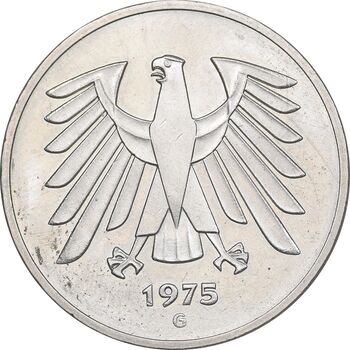 سکه 5 مارک 1975G جمهوری فدرال - AU58 - آلمان