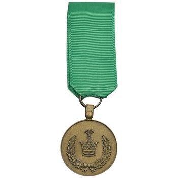 مدال برنز خدمت (دو رو تاج) - ضرب SPORRONG - با روبان و کاور فابریک بزرگ - UNC - رضا شاه